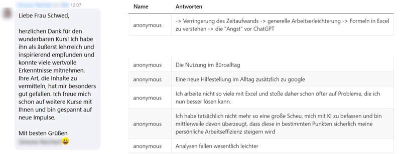Kundenstimmen ChatGPT als Excel-Coach